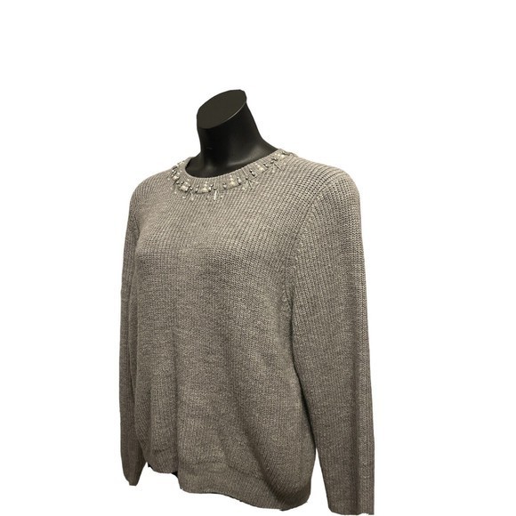 Winter Christmas Sweater plus size 3X Gray Knit Long‎ Sleeve Boat Neck Jeweled - Picture 3 of 7